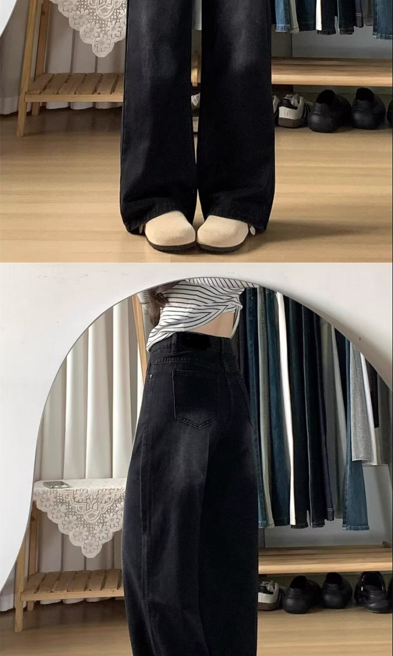 跨境牛仔裤美式阔腿牛仔裤女秋季2025新款毛边设计宽松拖地直筒裤详情3