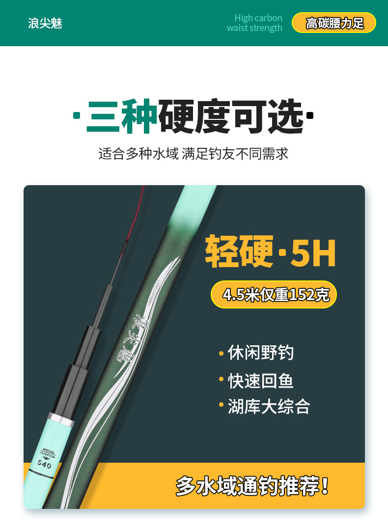 浪尖魅鱼竿碳素钓鱼竿28调5H台钓竿轻硬19调长节手杆7.2渔具厂家详情4