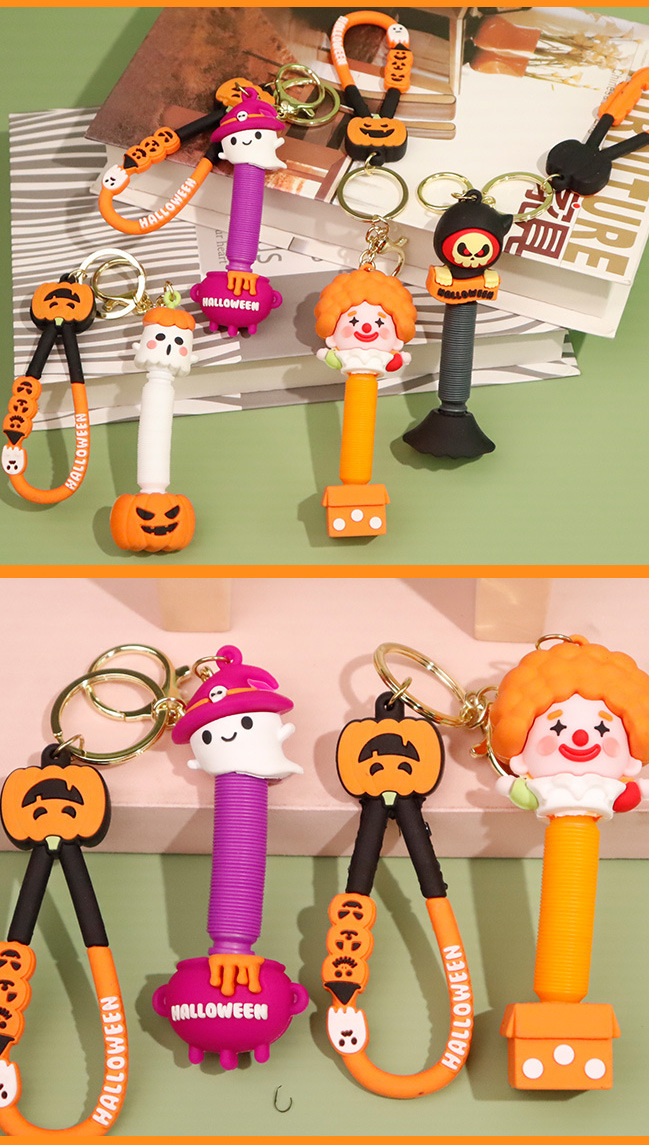 New Halloween telescopic pull tube creative pressure-relieving PVC soft rubber key pendant factory wholesale keychain accessories pic 8