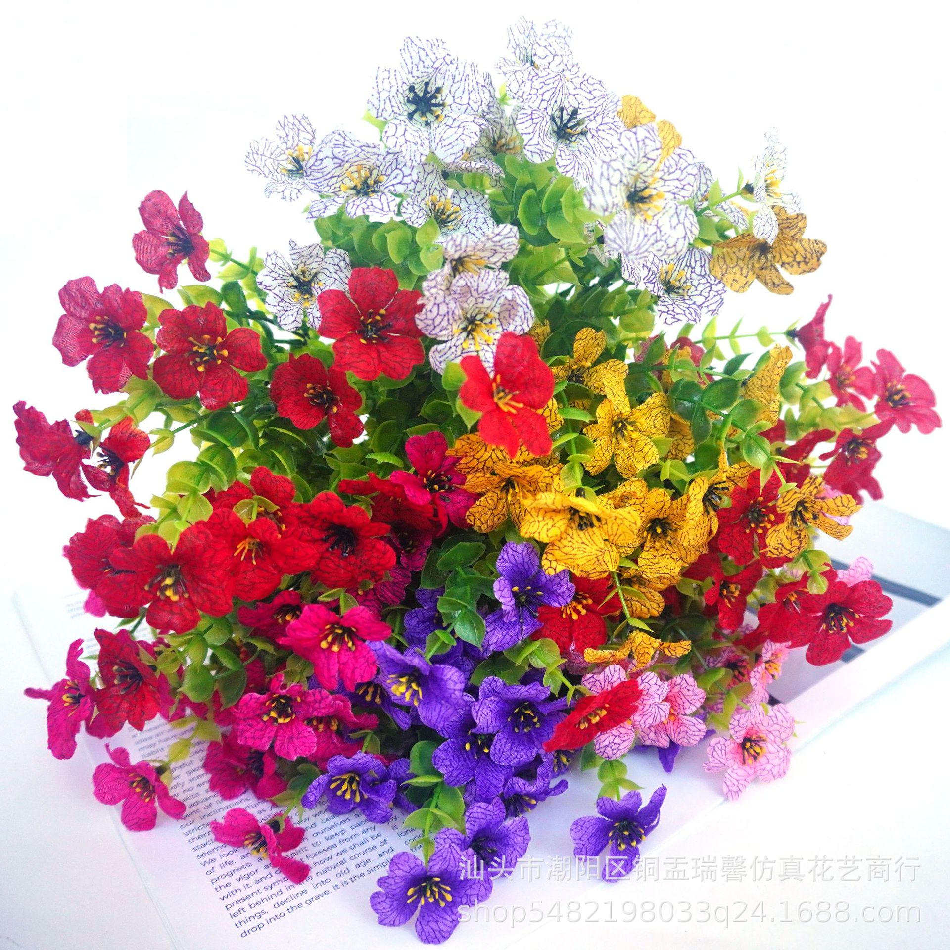 跨境亚马逊TEMU尤加利紫罗兰丝印布花仿真花婚庆户外装饰假花摆件详情2