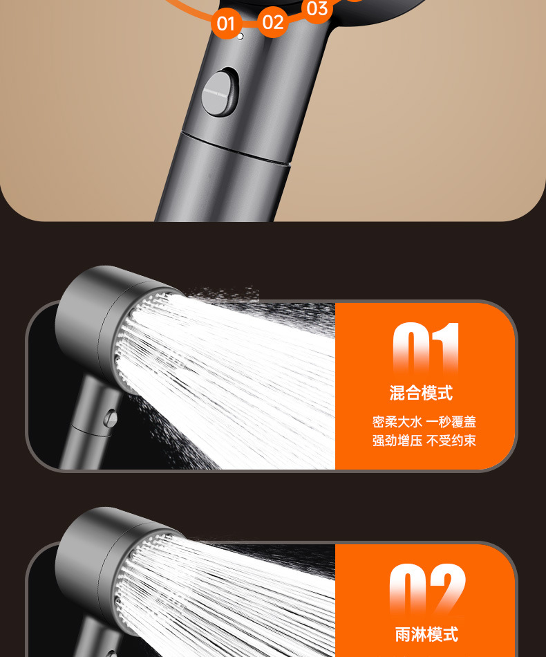 涡轮增压花洒喷头超强淋雨花晒头套装超级加压浴室沐浴过滤莲蓬头详情12