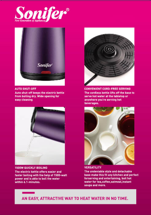 Sonifer Cross-border European Standard Household 1.7L electric kettle SF-2102 pic 6