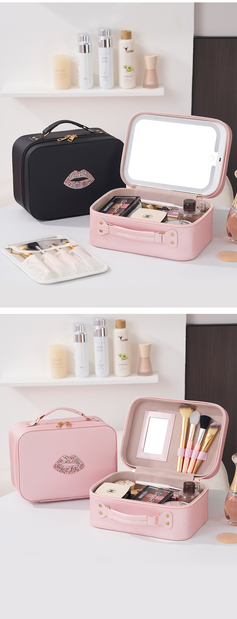 2024化妆箱化妆师高级感带镜子大容量贴钻嘴唇LED灯化妆包伴手礼详情15