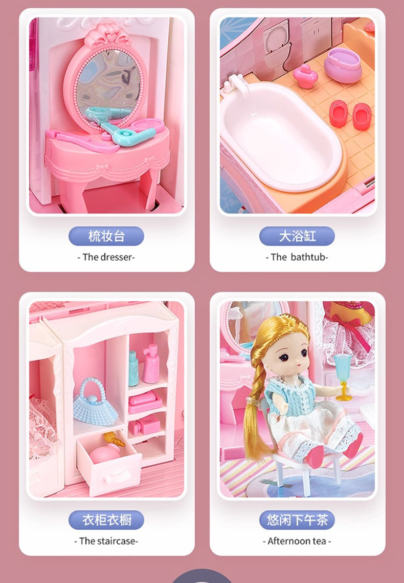 Princess dreamy luxury bedroom toy house Little girl playing house Simulation exquisite castle suitcase Girl toys pic 3
