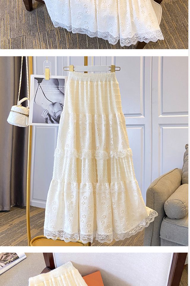 寻款法式春夏蕾丝温柔2024镂空蛋糕新款高腰拼接显瘦半身裙长裙详情7