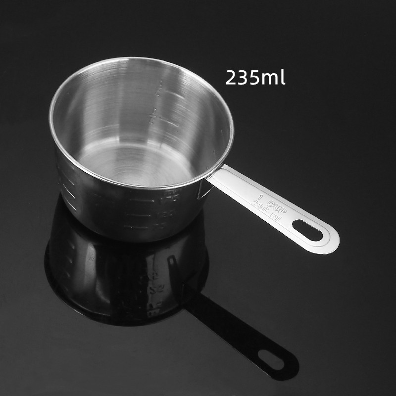 A set of 4 stainless steel measuring cups with scales, dessert coffee milk powder measuring spoons, baking utensils, 60ml-235ml pic 15