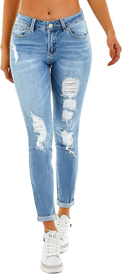 2025 New Amazon cross-border European and American fashion low-waisted stretch small-footed ripped denim long pants for women in stock pic 4