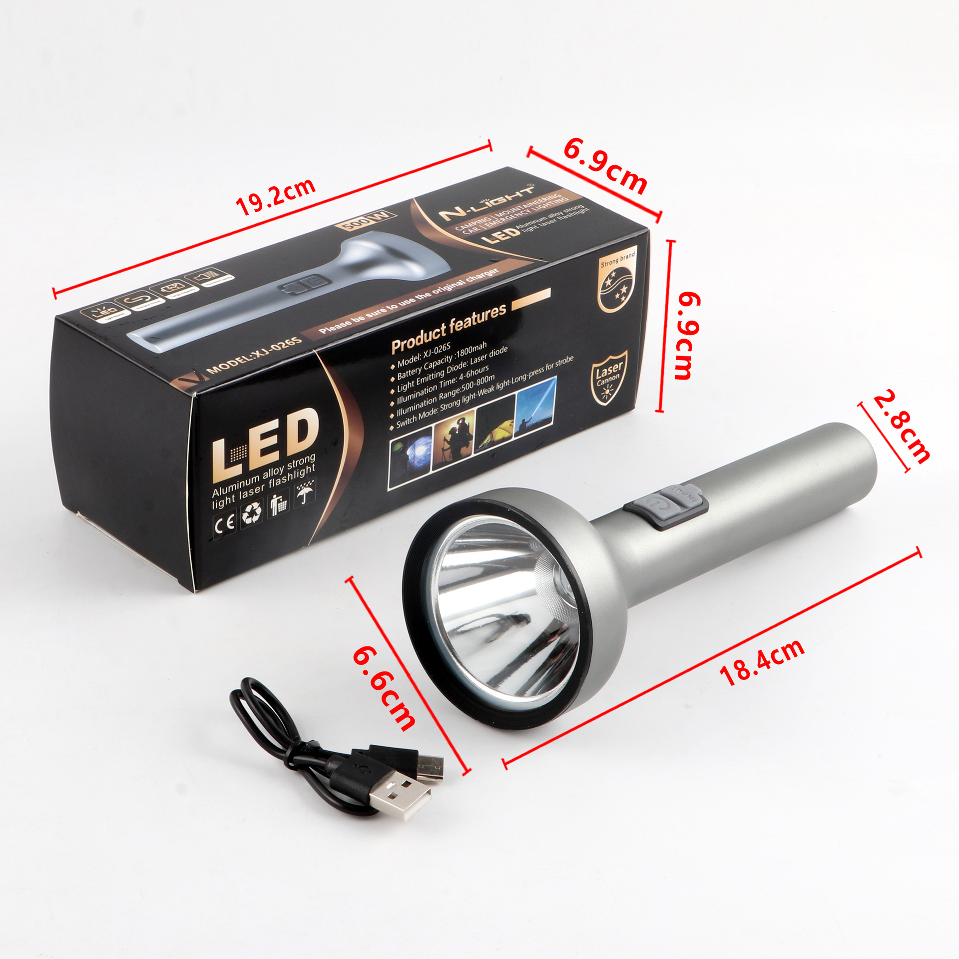 Ultra-bright and powerful flashlight, long-range charging, large-capacity aluminum alloy outdoor household searchlight, daily necessities lighting flashlight, hand-held type pic 4