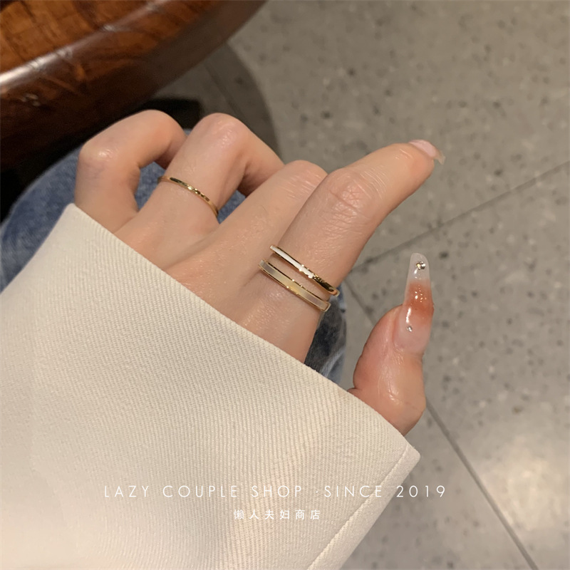 A light luxury mother-of-pearl double-layer plain ring ring that accentuates a slender hand and exudes a sense of sophistication. It features a unique and trendy open ring design on Instagram for women pic 18