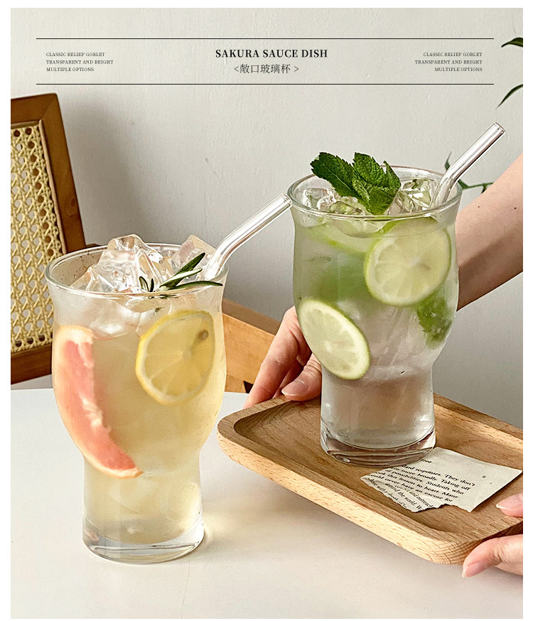 ins popular restaurant wide-mouthed fruit tea cups, extra-large capacity glass cups, milk tea drinks, juice cups, cold drink cups pic 1