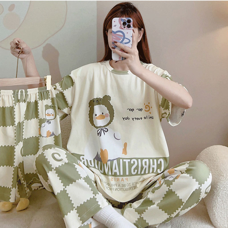 pajamas外贸工厂批发卡通夏季睡衣女短袖大码长裤三件套家居套装详情40