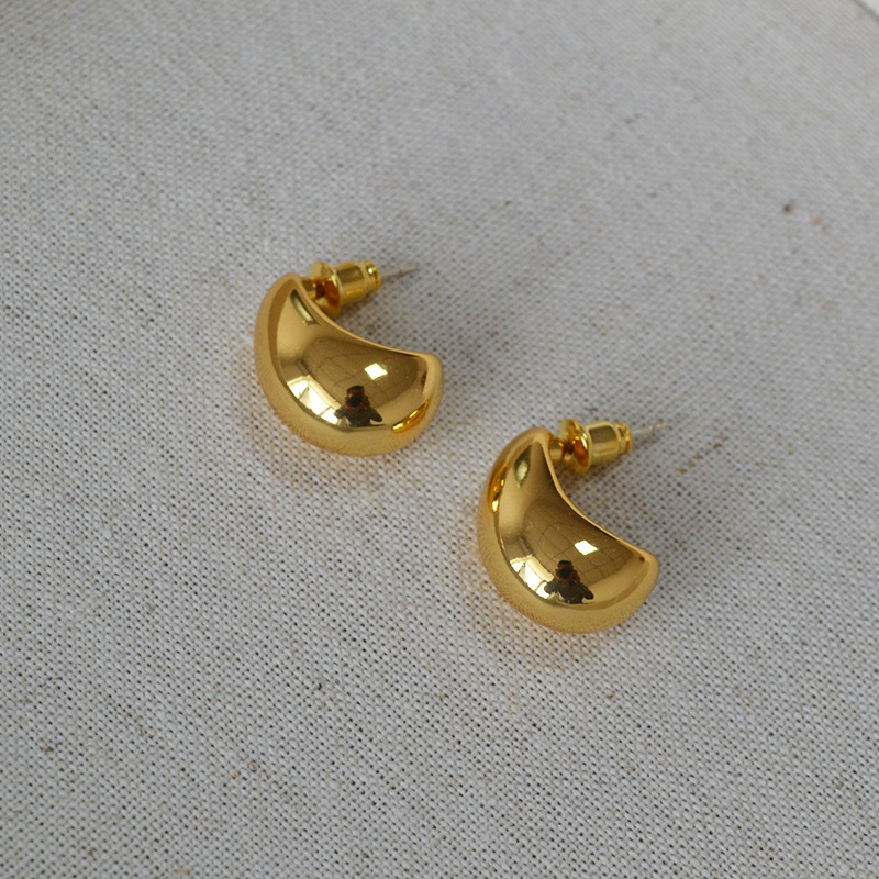 fever日韩小众设计冷淡简约黄铜镀金光面水滴925银针耳钉耳饰详情4