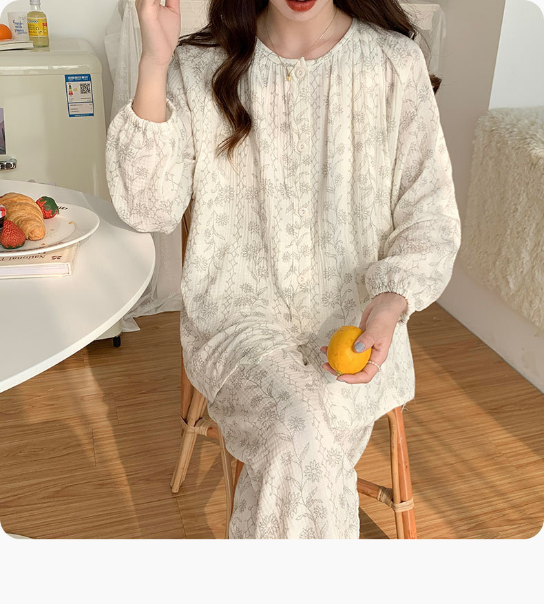 喜月批发A类棉纱月子服夏季纯棉 孕期产后哺乳喂奶吸汗孕妇睡衣女详情18