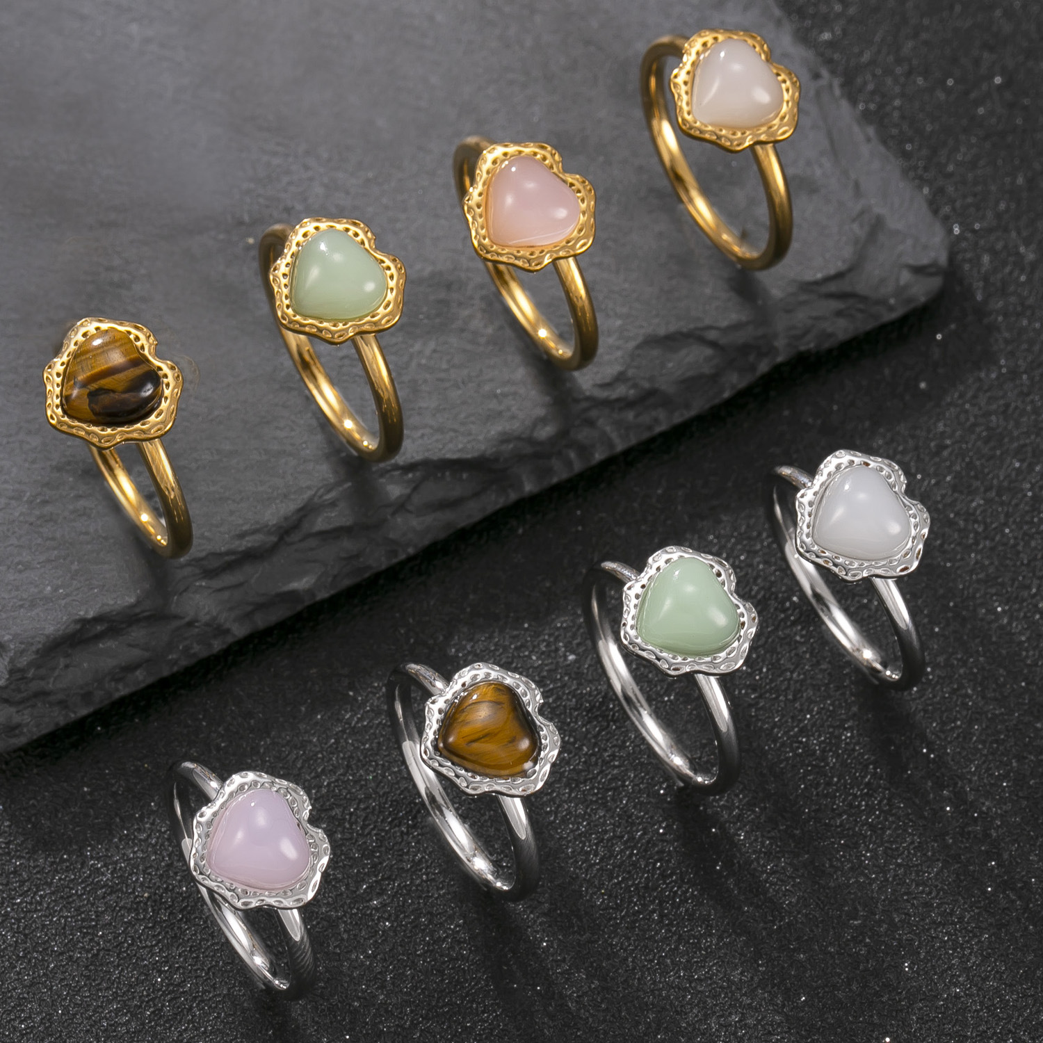 跨境不锈钢饰品焊牌不规则爱心镶天然石情侣对戒设计感钛钢戒指厂详情5