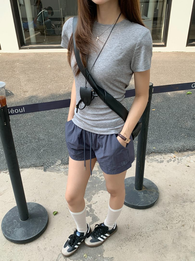 GAGD Tencel wool shoulder short-sleeved T-shirt for women, Millennium, sweet and cool, waist-tightening sport short-sleeved T-shirt top for spring pic 2