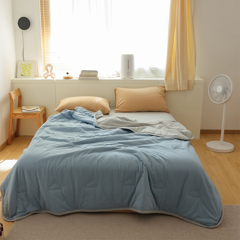 Simple Japanese Muji soft knitted cotton Tianzhu cotton quality two-color summer cool quilt, machine washable, water-washable air-conditioned quilt pic 22
