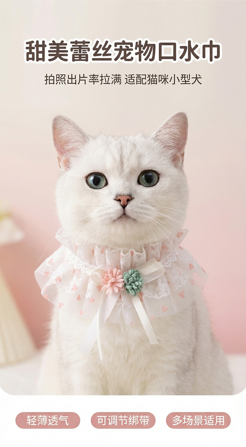 New pet supplies: Cat drool wipes, dog collars, exquisite wooden lace bibs, cute factory direct sales pic 3
