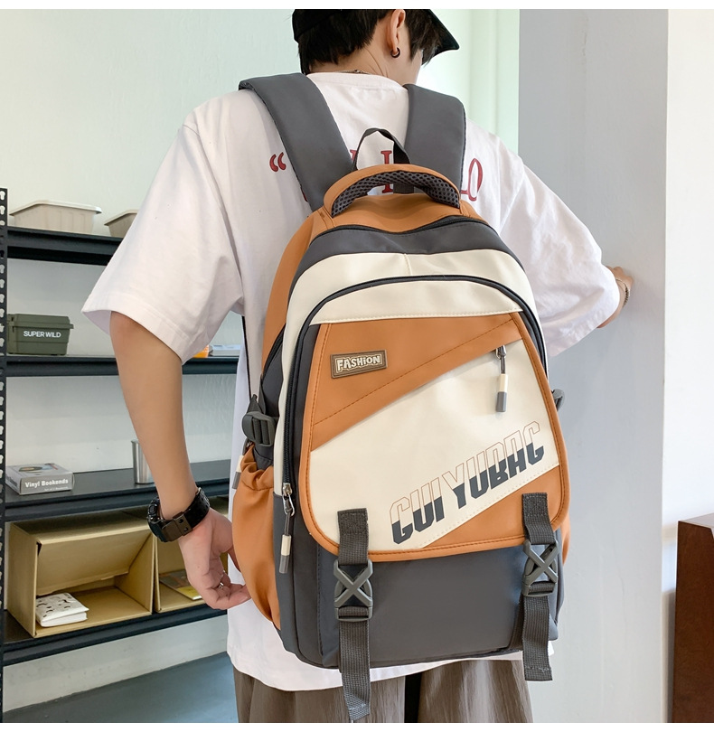 批发跨境双肩包韩版百搭书包撞色大学生高中大容量短途旅行背包详情27