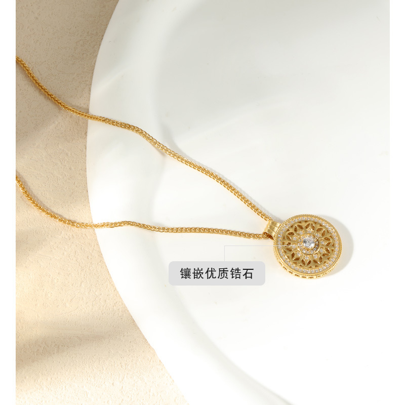 925纯银项链罗盘八宝吊坠女轻奢高级感小众时尚锆石ins毛衣链饰品详情9