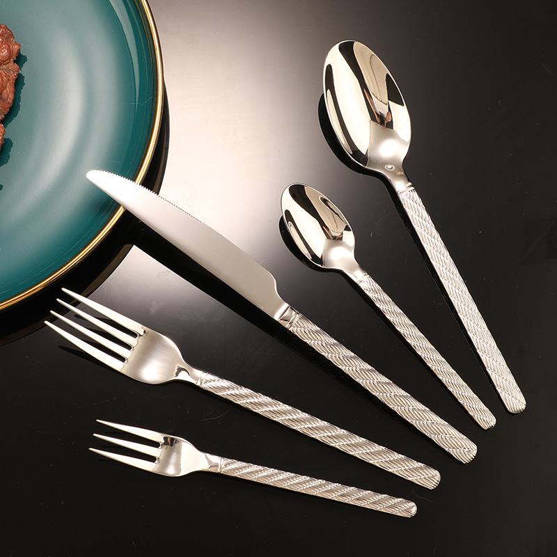 展明西餐餐具304不锈钢餐具勺子叉子甜品叉勺餐叉麻绳牛排刀叉勺详情3