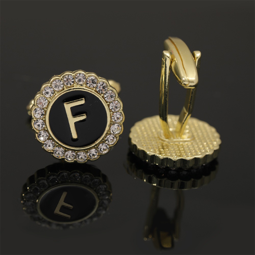 大写字母袖扣圆形镶钻袖钉合金滴油男士衬衫扣26英文字母A-Z配饰详情12