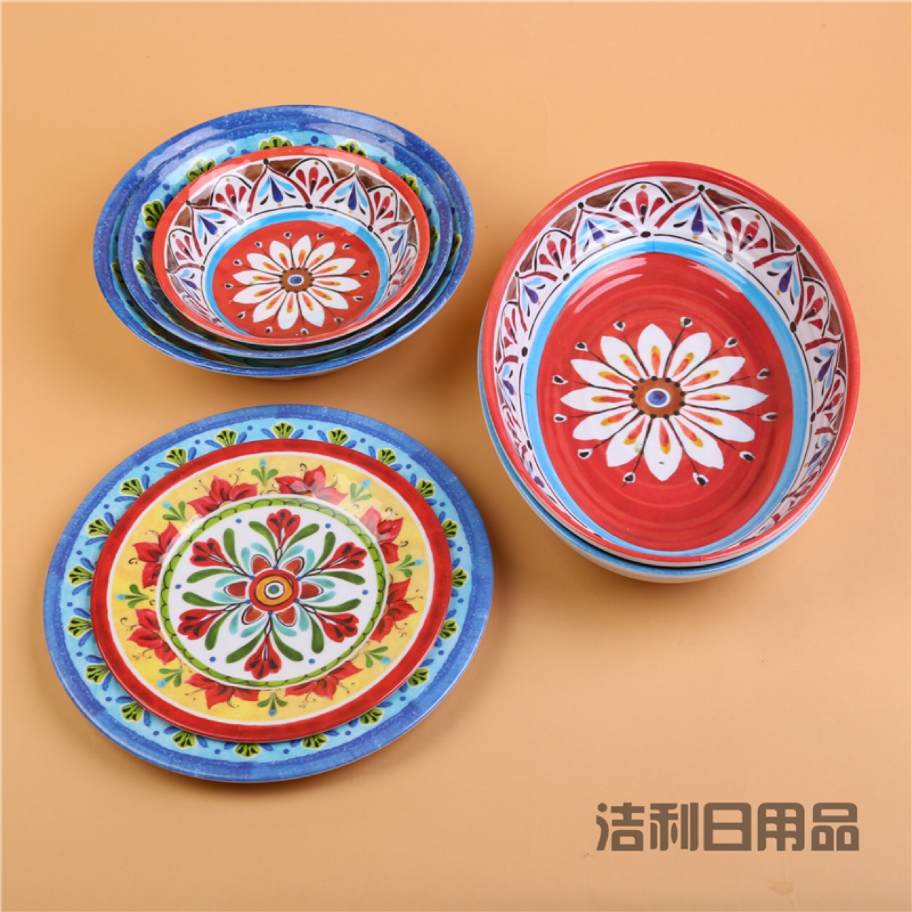 密胺餐具 耐摔 密胺盘 密胺碗 防瓷耐摔 厨房用品 花色混装详情1