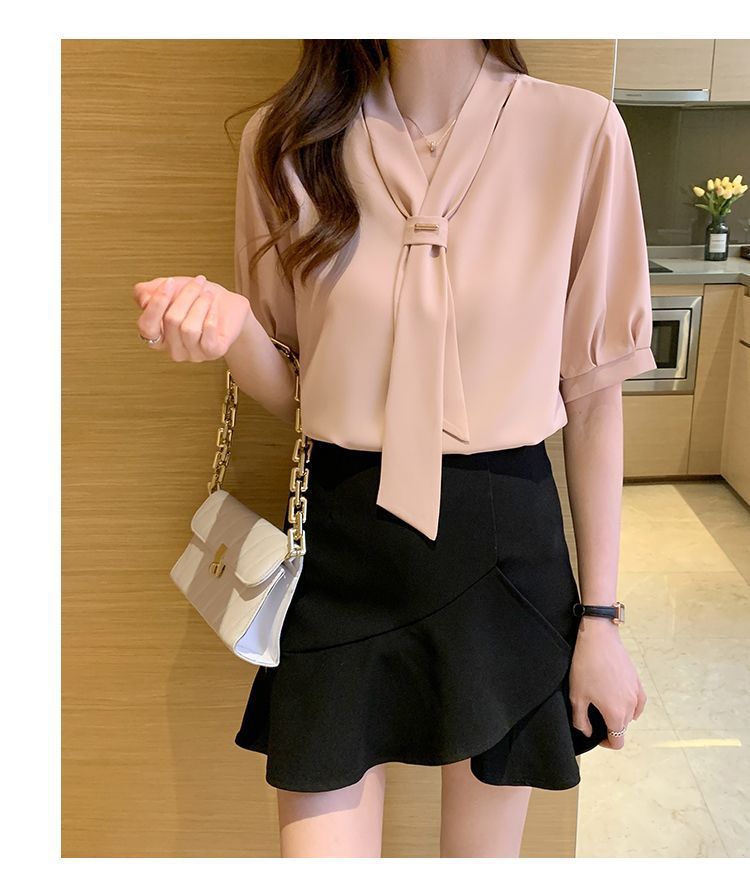 夏季短袖衬衫女装2024夏季新款气质蝴蝶结职业白领工作服短袖衬衣1详情18