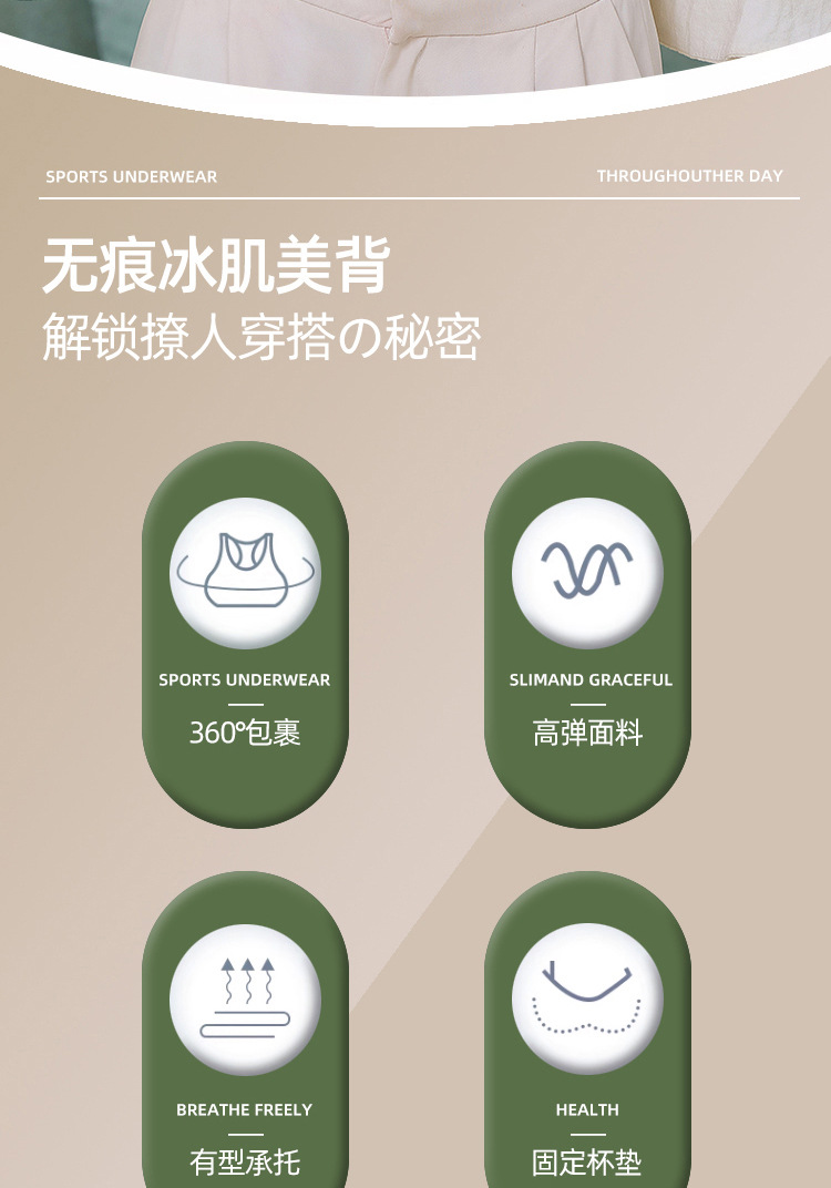 无痕内衣女薄无钢圈防下垂固定杯细肩吊带大码大胸运动美背文胸罩详情3
