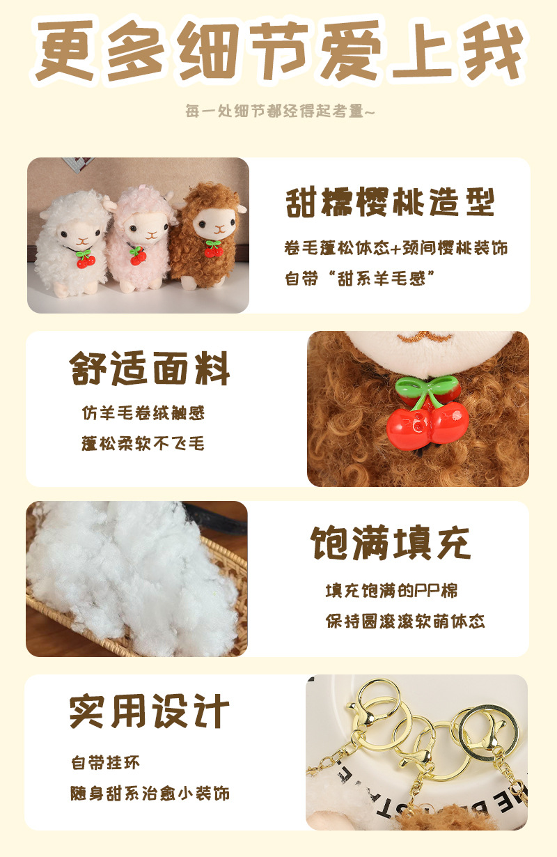 Wholesale of cute cherry alpaca plush dolls, plush toys, throwing dolls, trinkets, bags and pendants pic 8