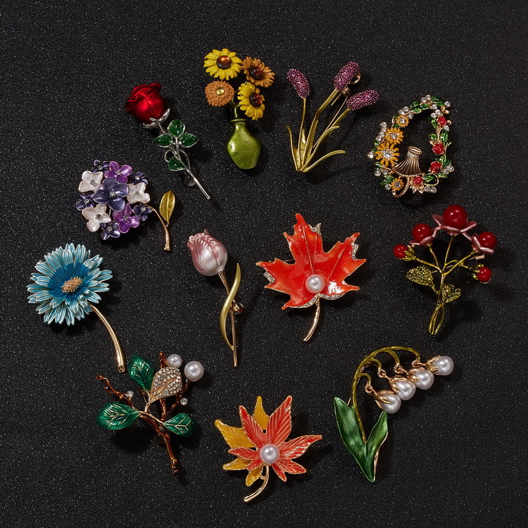 Cross-border best-selling plant series brooches, daisies, sunflowers, lacquered vases, maple leaf flower brooches and brooch accessories pic 13