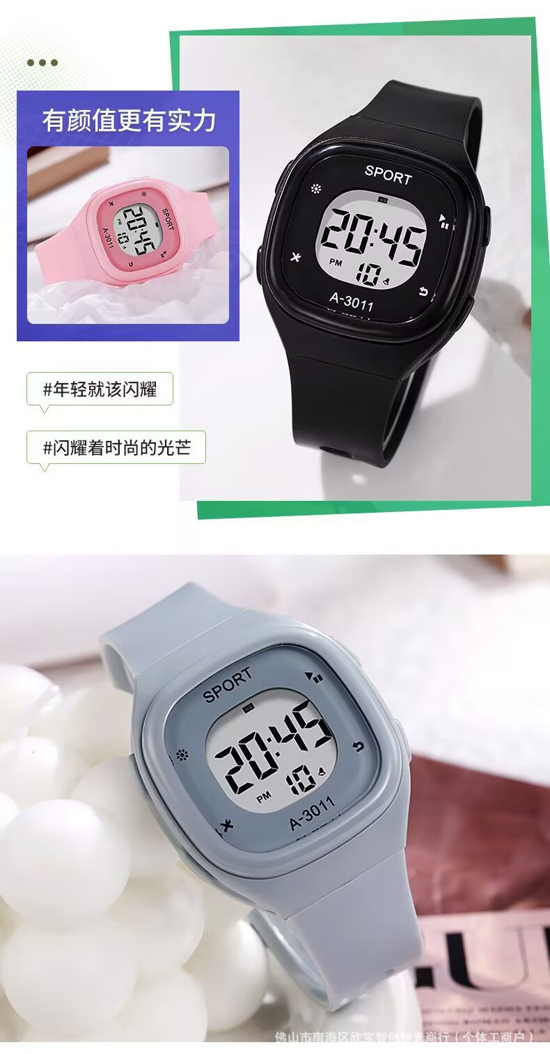 新款电子手表学生党炫酷高颜值ins方形运动考试专用详情1
