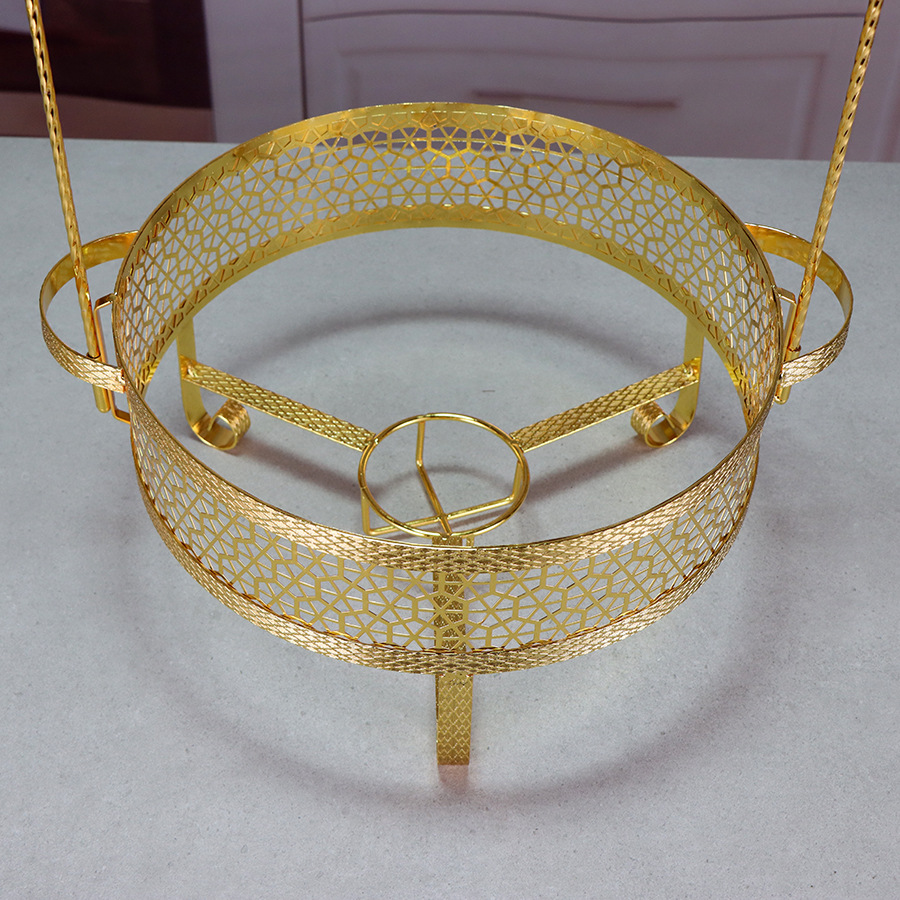 Round stainless steel hanging lid dining stove, hotel commercial food insulation container with bracket buffet stove pic 11