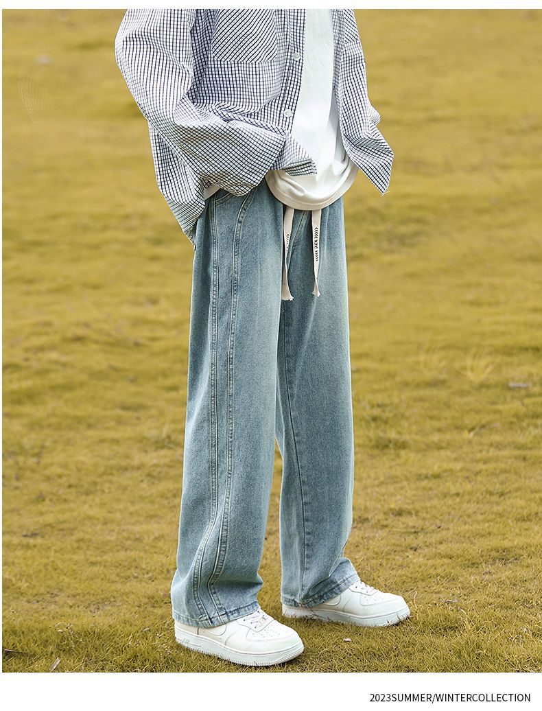 水洗浅色牛仔裤男生2024夏季新款男士直筒宽松阔腿休闲裤子青少年详情14