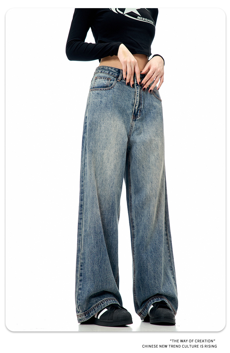 11KN American retro blue straight-leg jeans for both men and women, loose and versatile, trendy and simple, cleanfit casual wide-leg pants pic 12