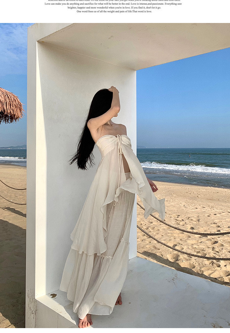 海边度假裙套装纯欲在逃公主超仙露背吊带裙+褶皱大摆半身裙仙女详情6