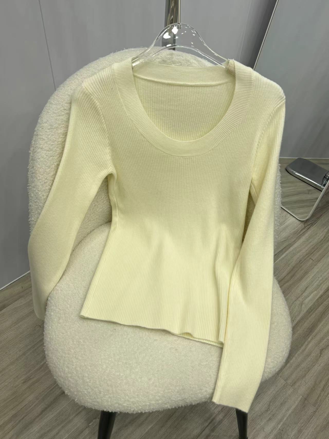 U领针织衫女韩国东大门露锁骨修身纯色安迪绒打底衫安迪绒长袖衫详情23