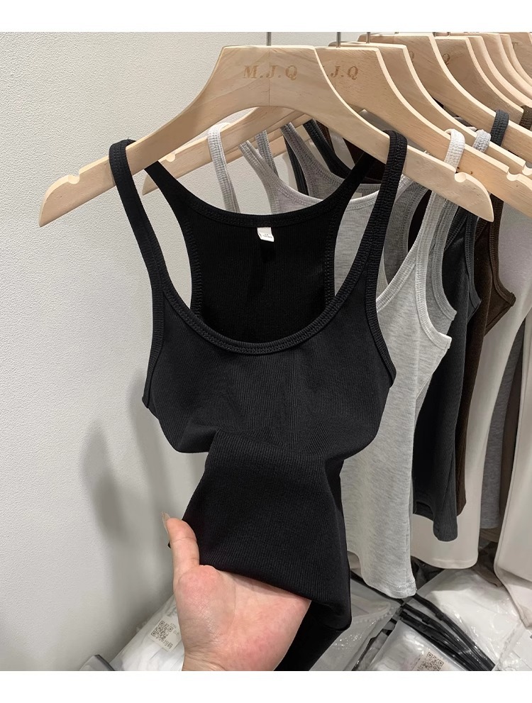 一件代发甜辣U领红色吊带女春夏修身螺纹内搭上衣美式细肩带背心详情36