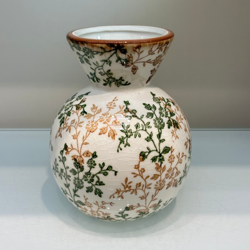 Double-eared ceramic ice-cracked small flower vase for water-grown flowers, hand-painted flowerpot ceramic vase pic 17