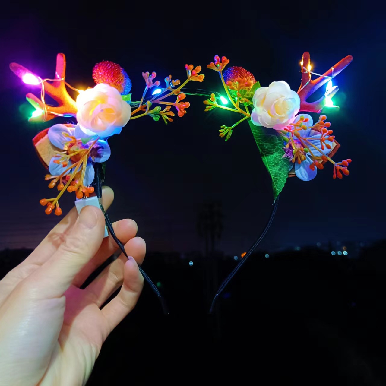 大鹿角梅花发箍圣诞发光羽毛头箍森系可爱节日装扮发夹地摊批发详情30