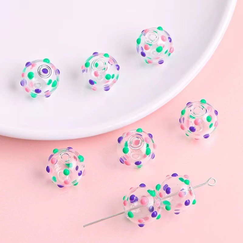 琉璃珠空心滴油波点爱心 波浪纹玻璃空心球串珠DIY手工耳饰品配件详情4