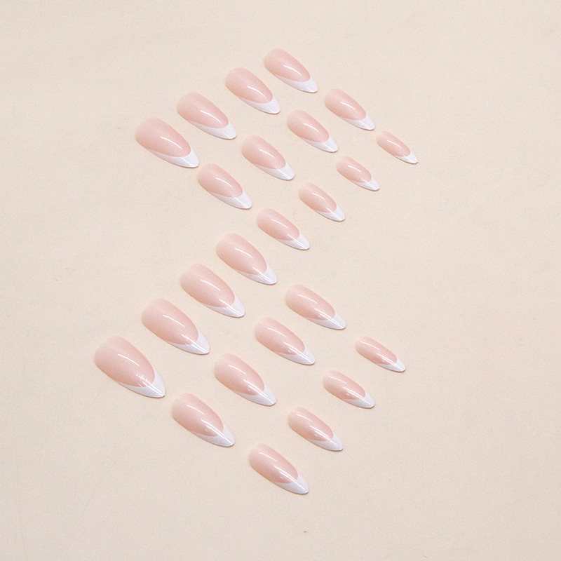 Simple and pure Aurora French nail art, sweet and gentle, round head almond nail, European and American export style wearable nail plates pic 19