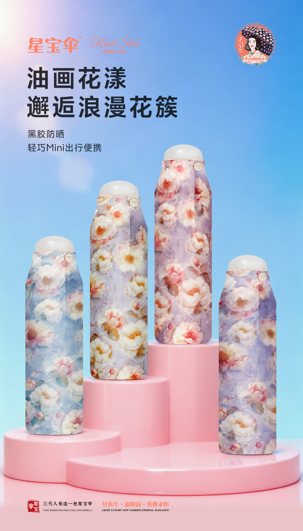 新款彩绘迷你便携太阳伞女防紫外线遮阳黑胶伞面防晒防雨日用百货挡风遮阳工具详情2