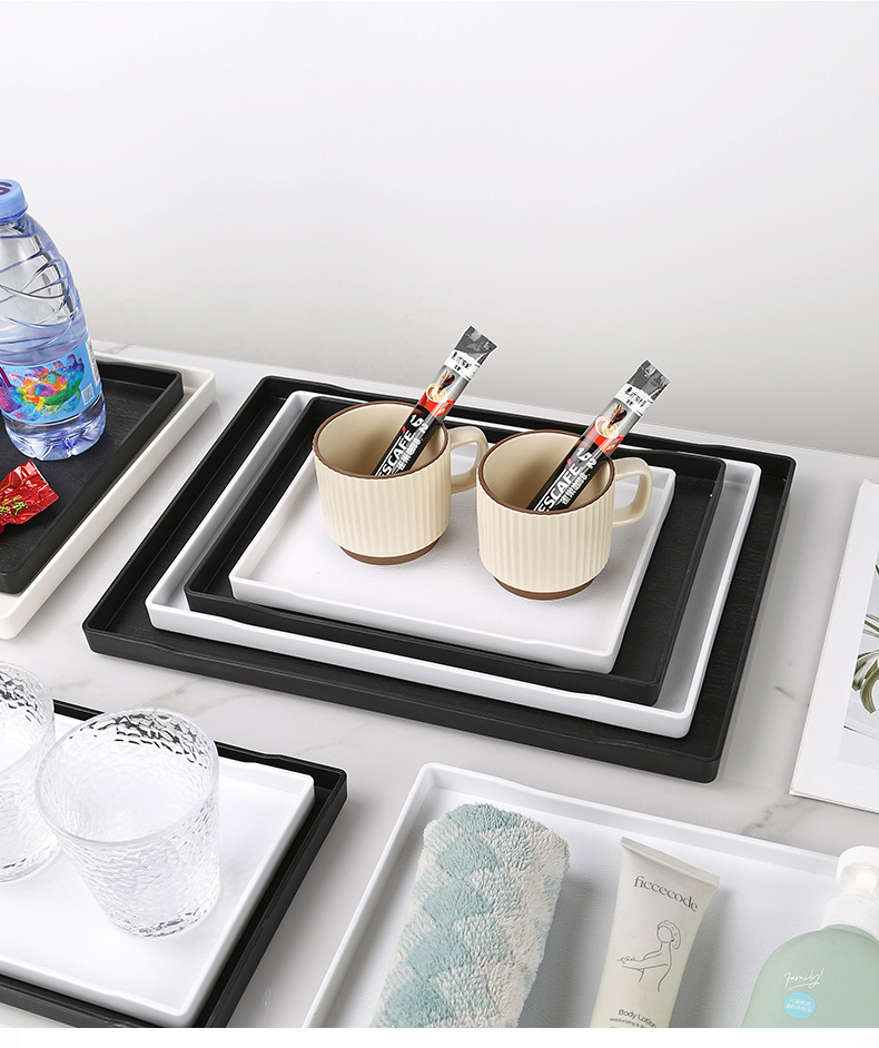 Hotel rectangular tea cup tray, anti-slip towel tray, room storage tray, plastic right-angle drag tray, commercial use in hotels pic 14