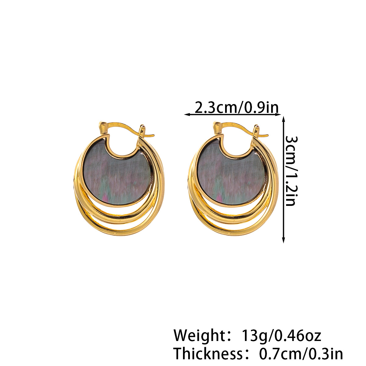 娜莎欧美跨境铜镀18K金老钱风耳钉彩色双面贝母耳环度假风高级感详情1