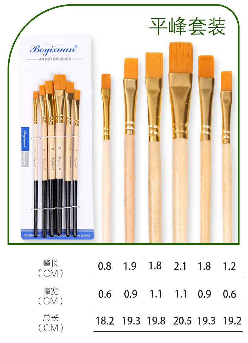 Boyixuan Cross-border 6-piece Art Nylon Wood color-block Nail Round Student diy Drawing Brush Set with Watercolor Chalk pic 5