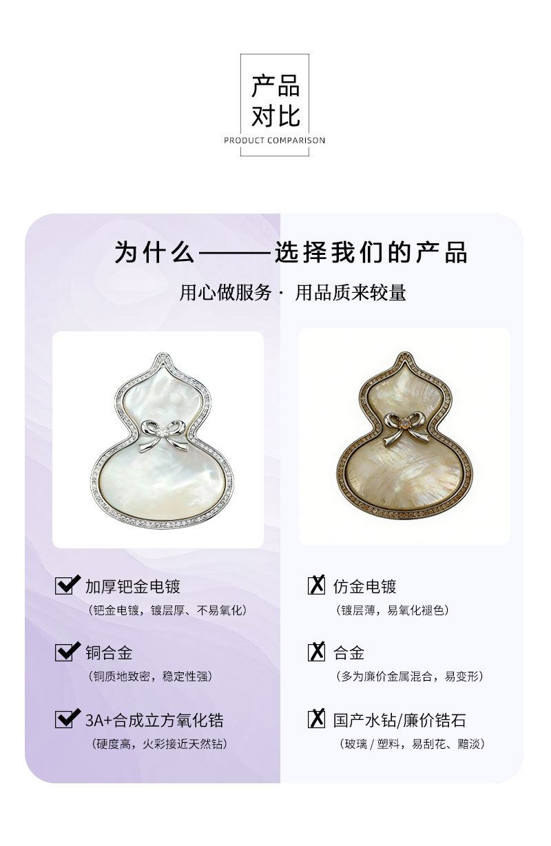 原创设计爆款双色天然贝母葫芦胸针铜合金镶锆石国风优雅精致别针详情23
