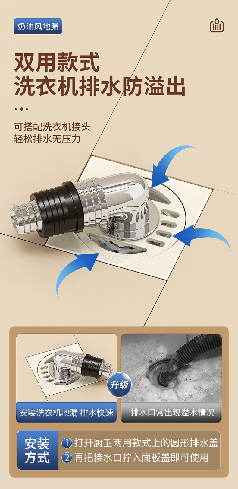 Cream-style floor drain, milky white, suitable for bathrooms, shower rooms, sewers, anti-odor and anti-insect, and washing machines pic 9