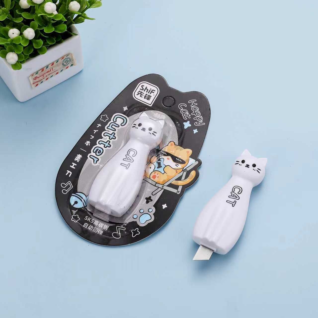 Black and white cat, small utility knife, paper cutter, office supplies, blade box, stationery storage pic 11