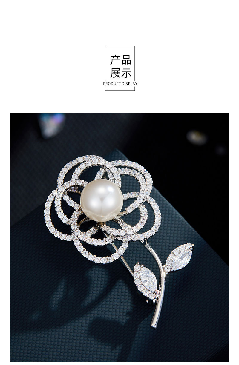Light luxury daily commuting style zirconium hollowed-out flower brooch, copper alloy inlaid zircon high-end fashion pin brooch pic 17