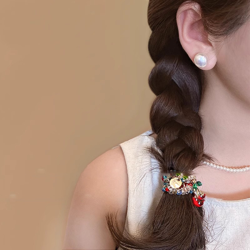 2025新潮水钻发绳两用头饰彩色手链皮筋扎马尾闺蜜款樱桃发圈女饰品发饰头饰详情8